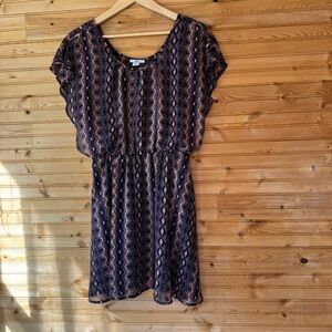 Bar III Navy and Faded Pink Zigzag Mini Dress Sheath Spring Versatile Medium